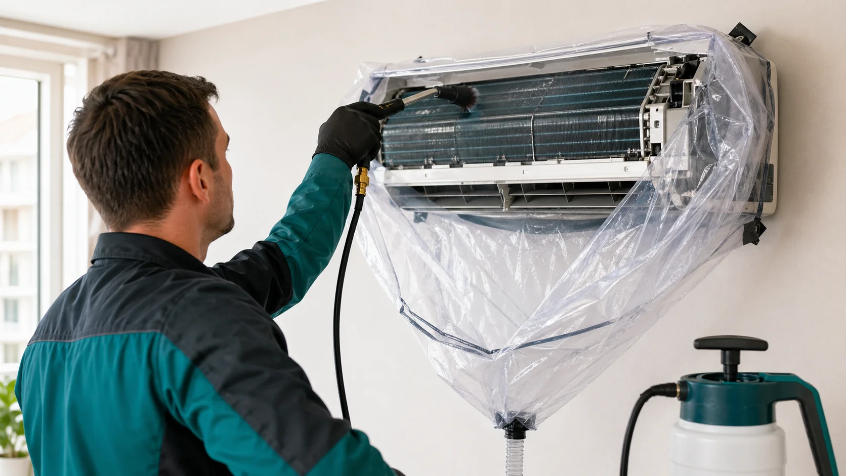 Klíma belső egység éves tisztítása védőzsákkal